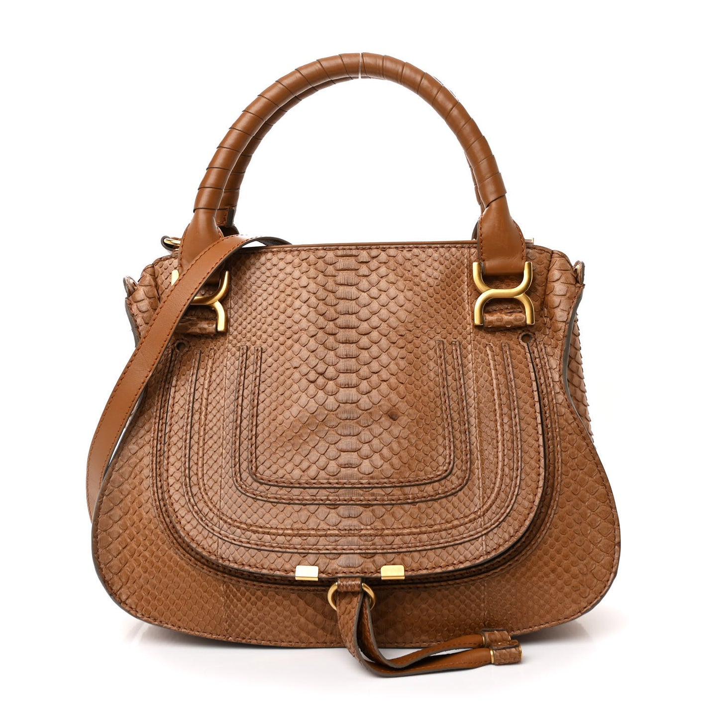 Snakeskin Calfskin Medium Marcie Satchel Dinghy Wood