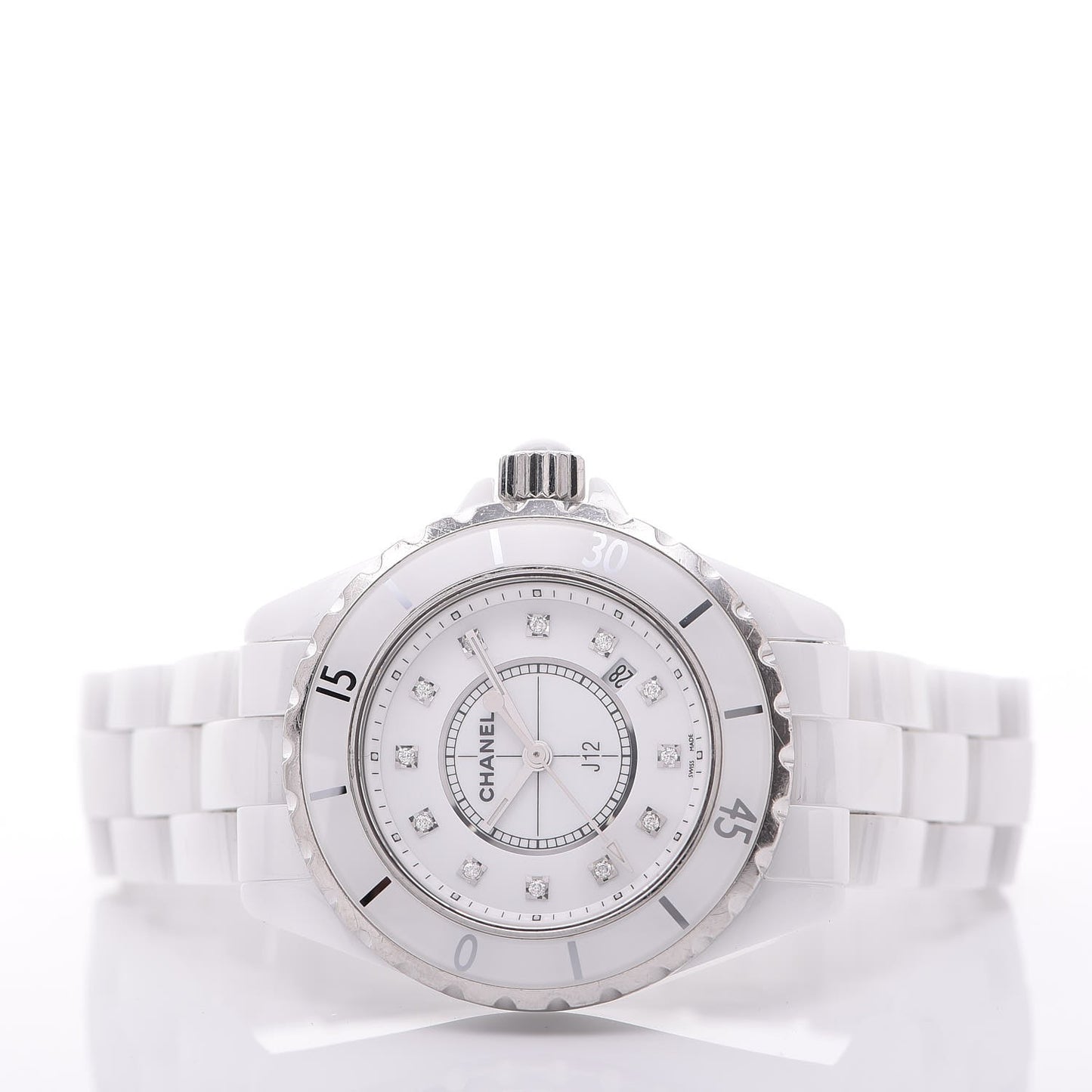 Stainless Steel Ceramic Diamond 33mm J12 Quartz Watch White