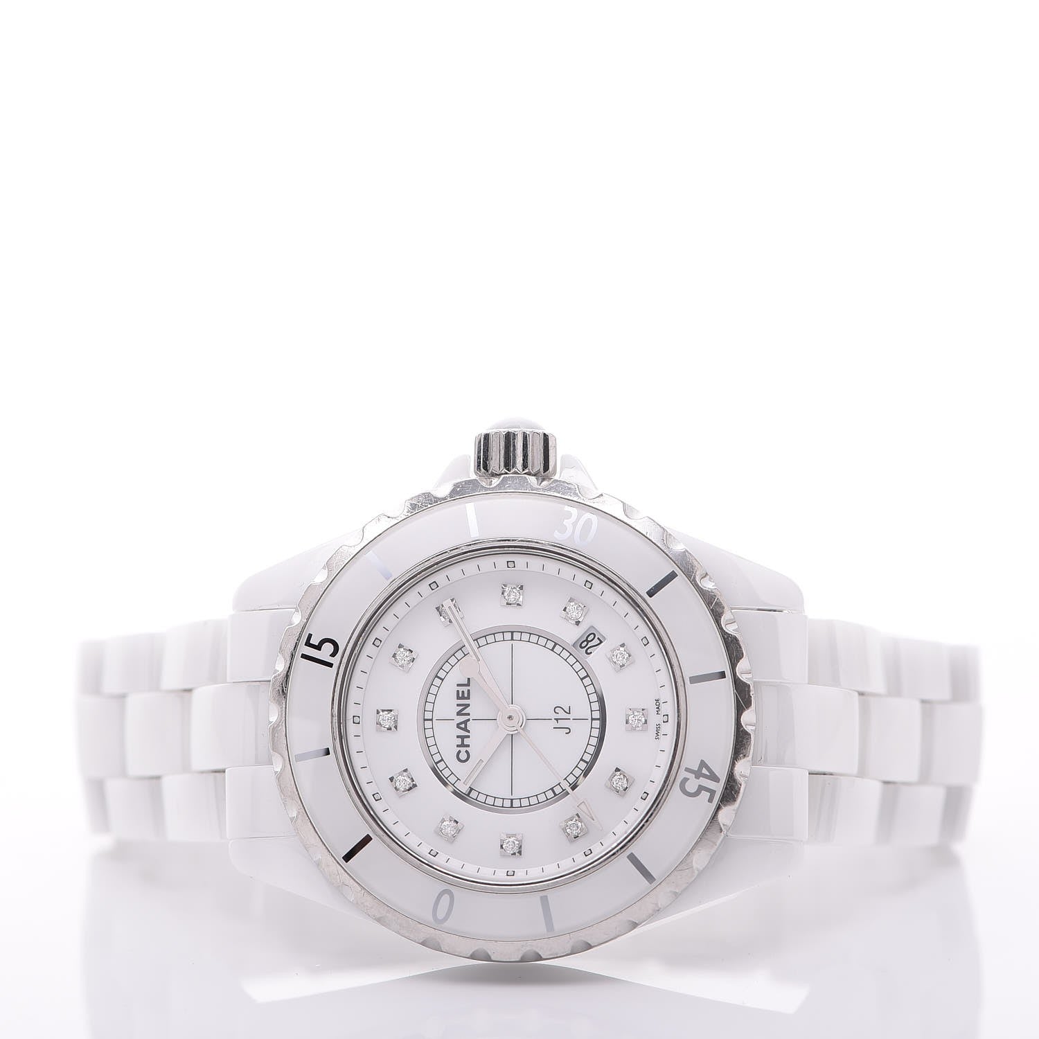 Chanel Stainless Steel Ceramic Diamond 33mm J12 Quartz Watch White 3 of 6