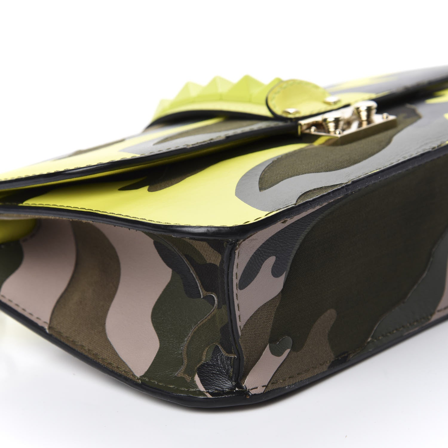 Valentino Garavani Nappa Canvas Camouflage Medium Glam Lock Rockstud Flap Fluo Yellow 6 of 14