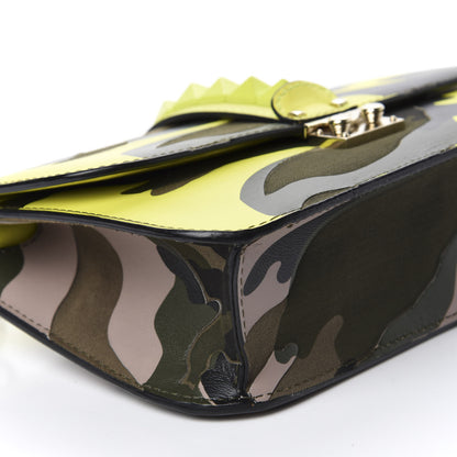 Valentino Garavani Nappa Canvas Camouflage Medium Glam Lock Rockstud Flap Fluo Yellow 6 of 14