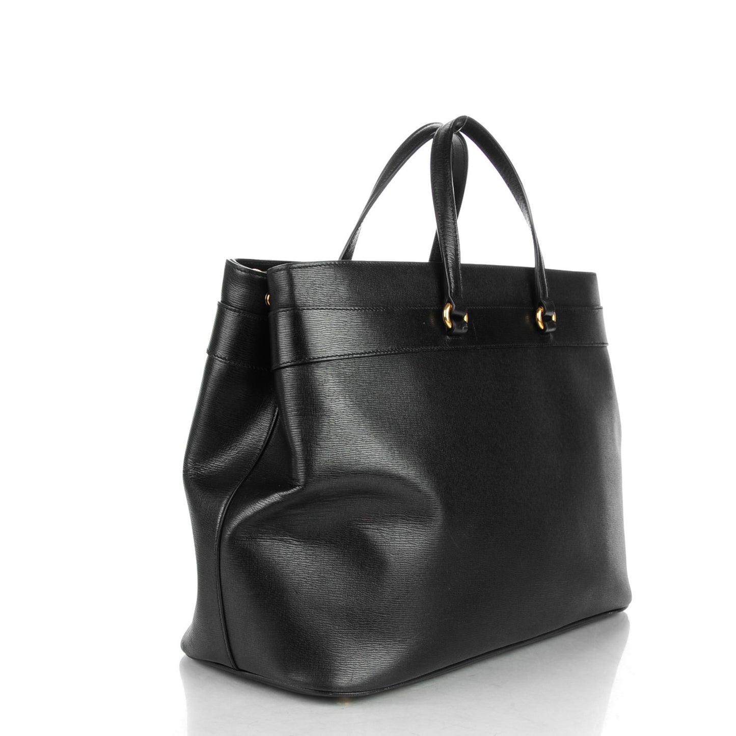 Textured Calfskin Large Bright Bit Tote Black
