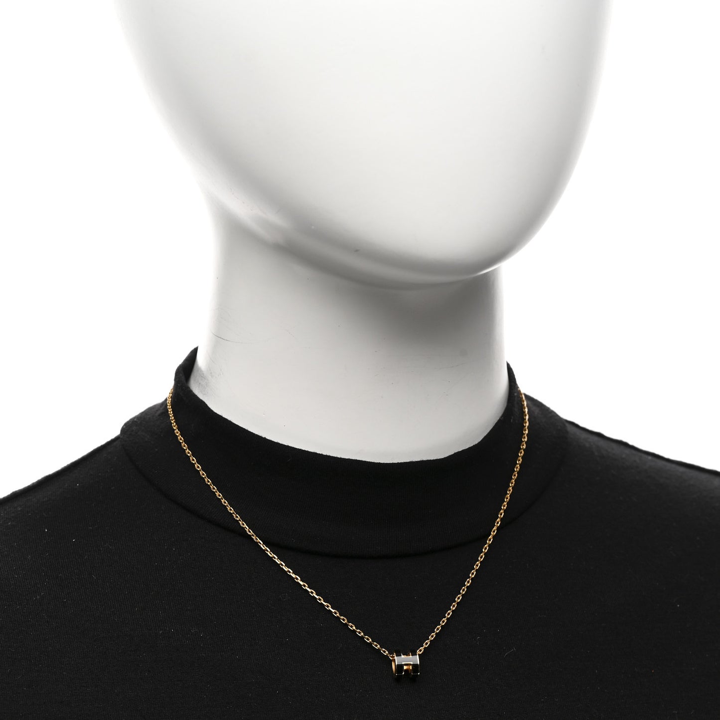 Lacquered Gold Mini Pop H Pendant Necklace Black