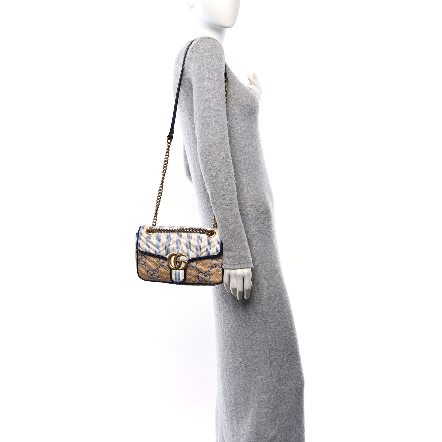 Gucci Raffia GG Monogram Matelasse Small GG Marmont Shoulder Bag Natural Royale Off White 2 of 10