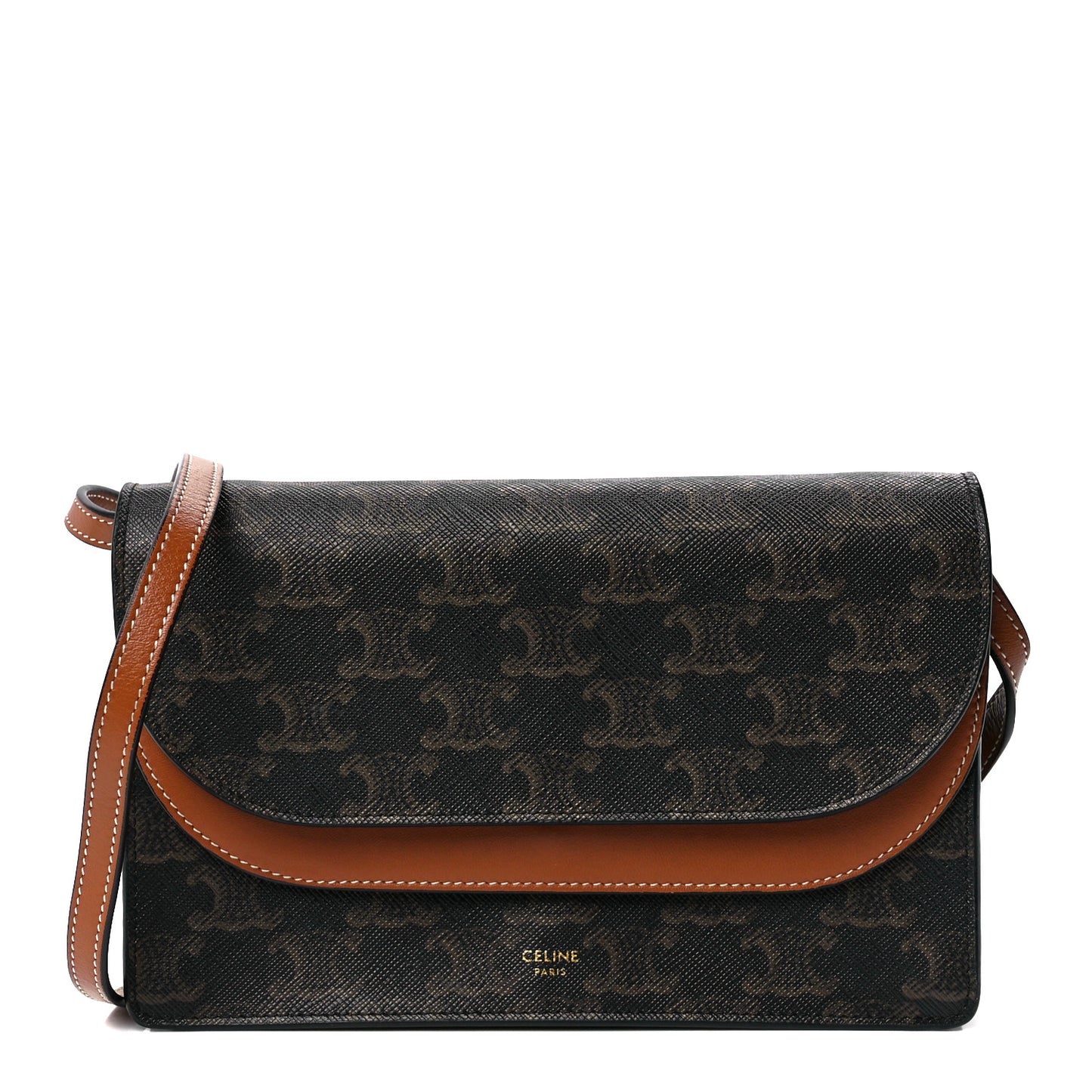 Triomphe Canvas Lambskin Wallet On Strap Tan