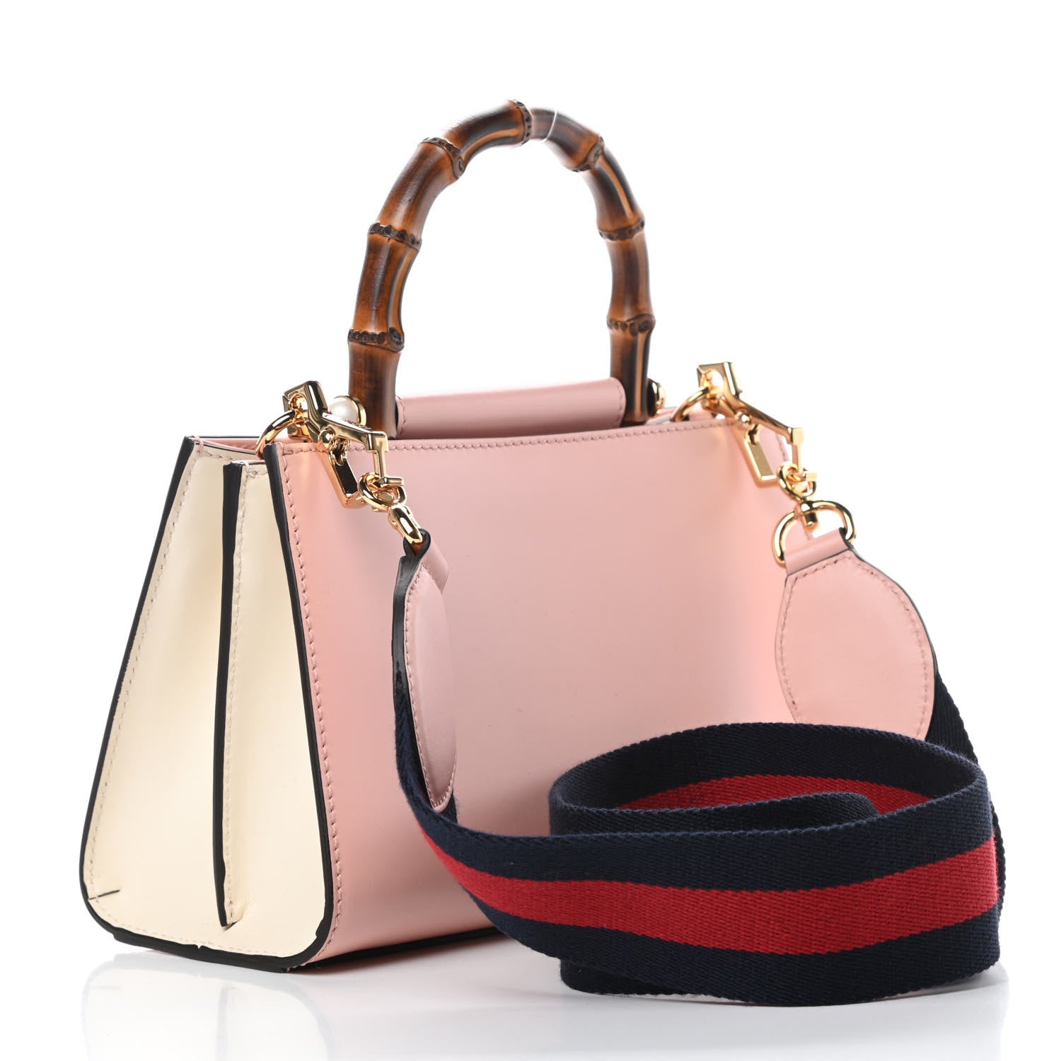 Gucci Nappa Bamboo Web Mini Nymphaea Top Handle Bag Perfect Pink Mystic White 3 of 12