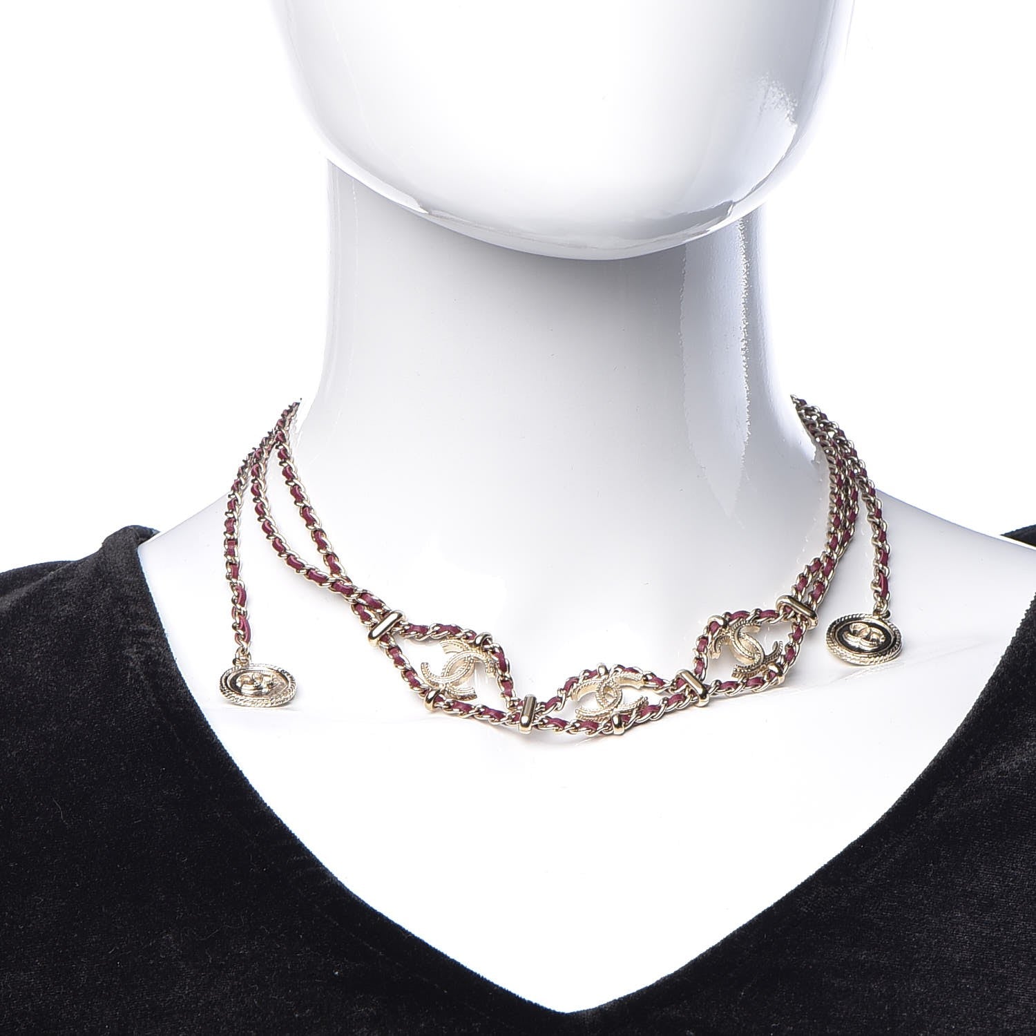 Chanel Metal Lambskin CC Chain Link Necklace Gold Dark Pink 2 of 7