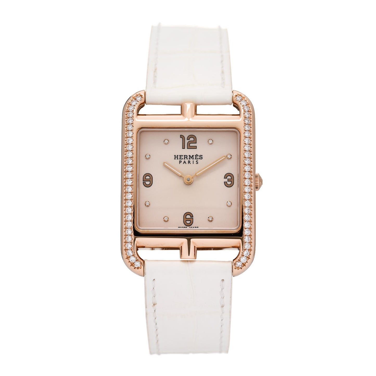 18K Rose Gold Alligator Diamond Bezel Mother of Pearl 29mm Cape Cod Quartz Watch Blanc