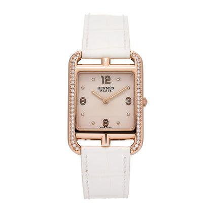 Hermes 18K Rose Gold Alligator Diamond Bezel Mother of Pearl 29mm Cape Cod Quartz Watch Blanc 1 of 5