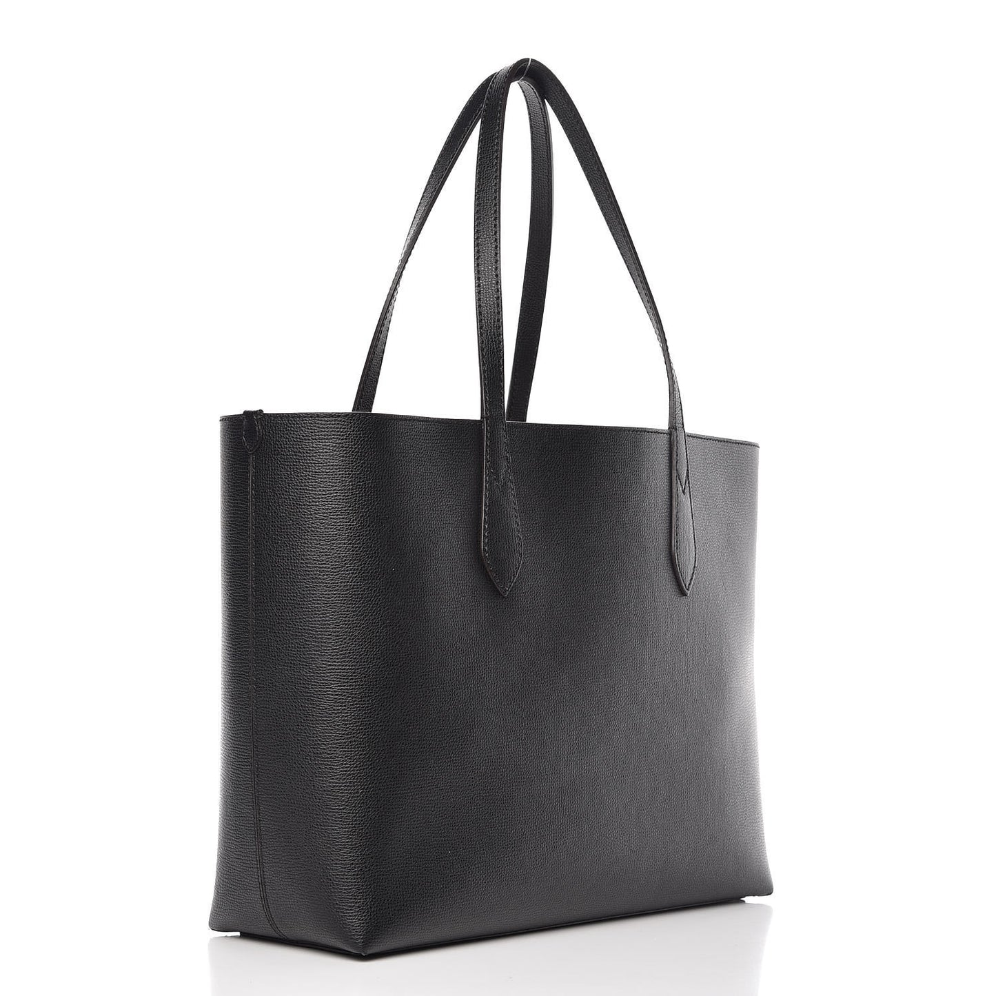 Grainy Calfskin Haymarket Check Medium Reversible Tote Black