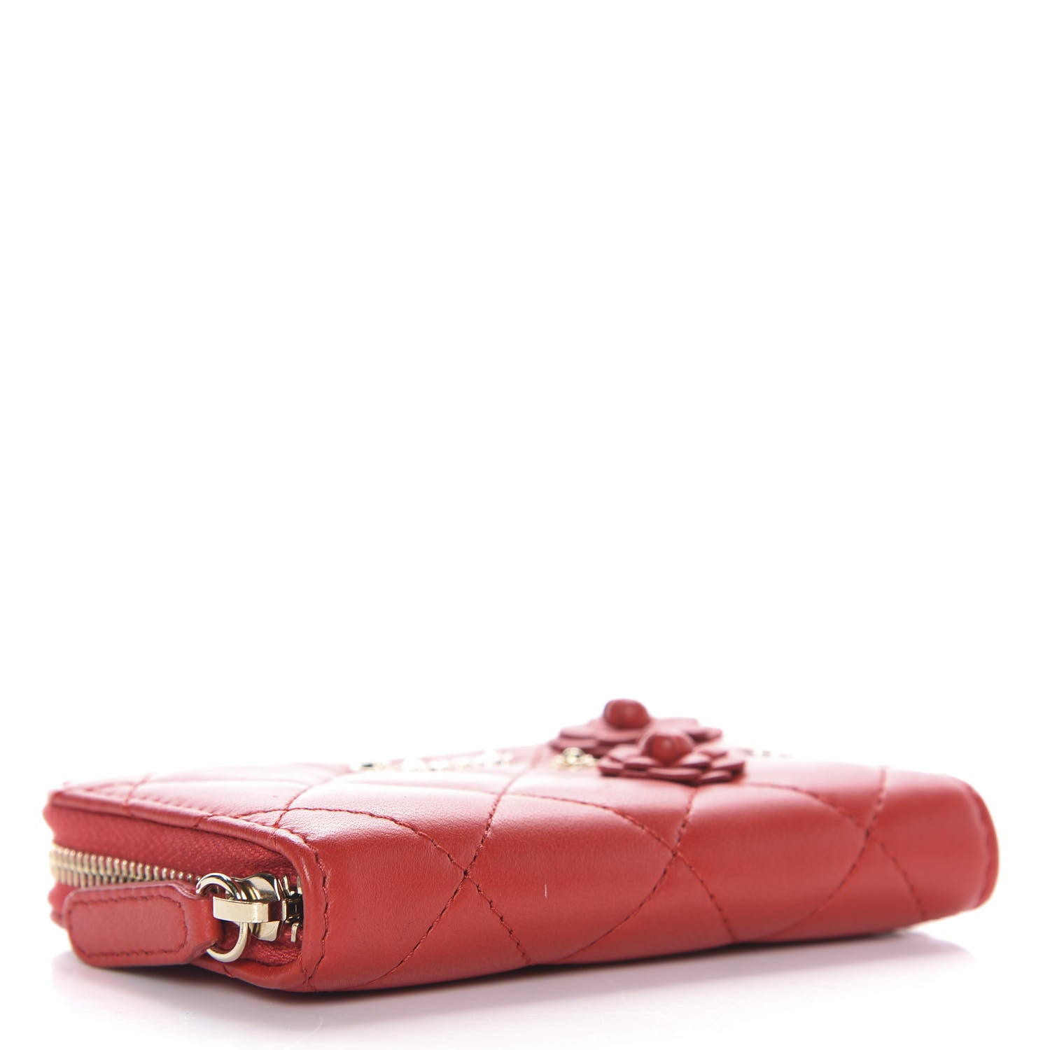 Chanel Lambskin Quilted Camellia Zip Coin Purse Red 4 of 8