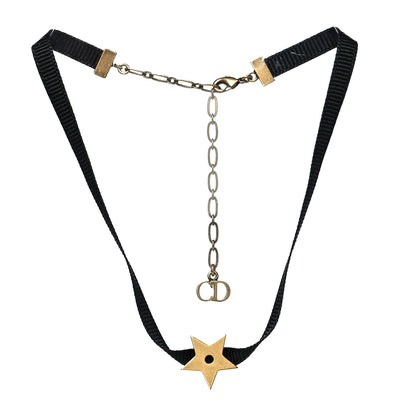 Christian Dior Grosgrain Ribbon Star Choker Necklace Black 3 of 5
