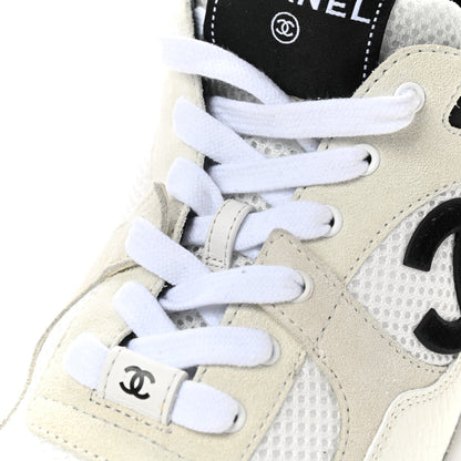 Chanel Mesh Suede Calfskin Grained Calfskin Womens CC Sneakers 39 White Black 8 of 13