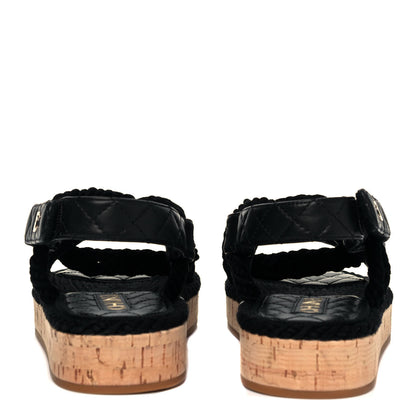 Chanel Cord Lambskin Quilted Logo Sandals 39 Black 5 of 8