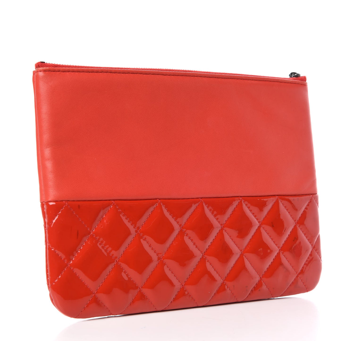Lambskin Patent Quilted Cosmetic Case Red
