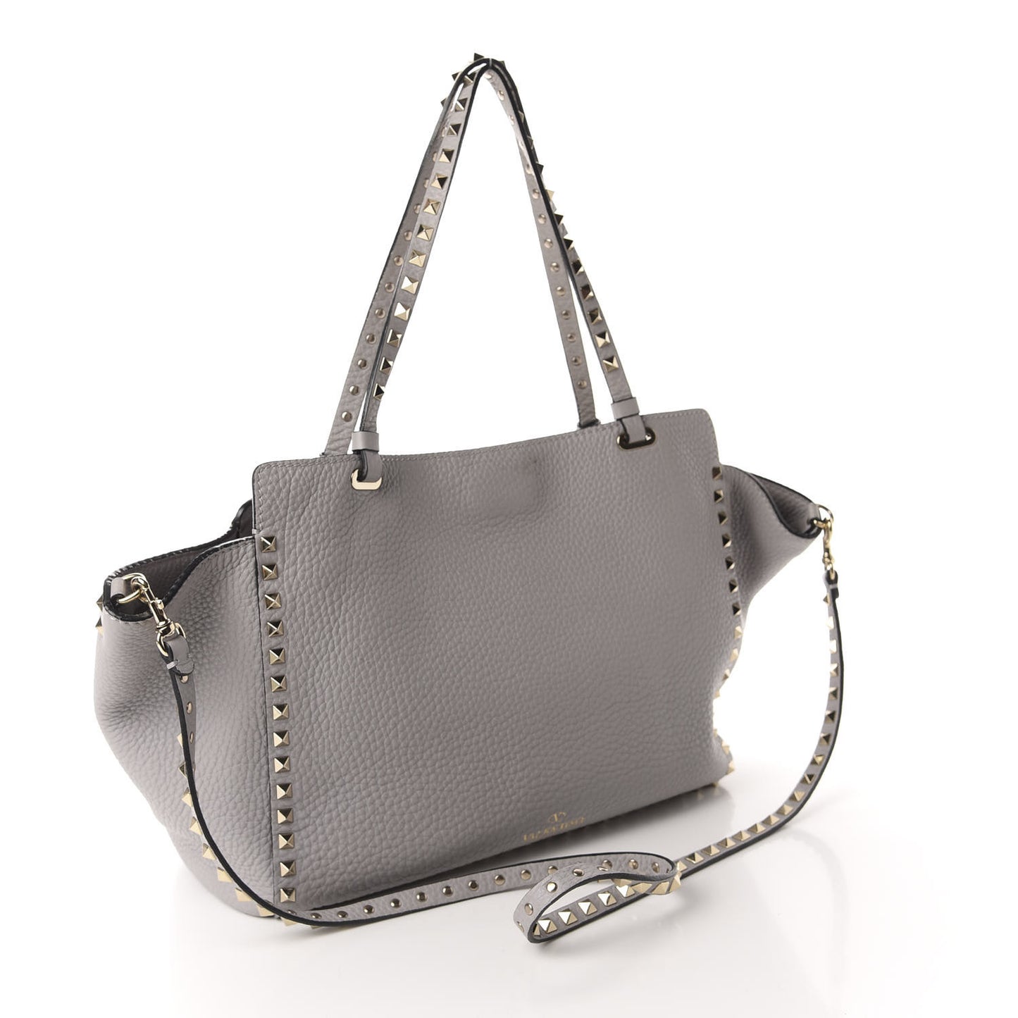 Pebbled Calfskin Medium Rockstud Tote Pastel Grey