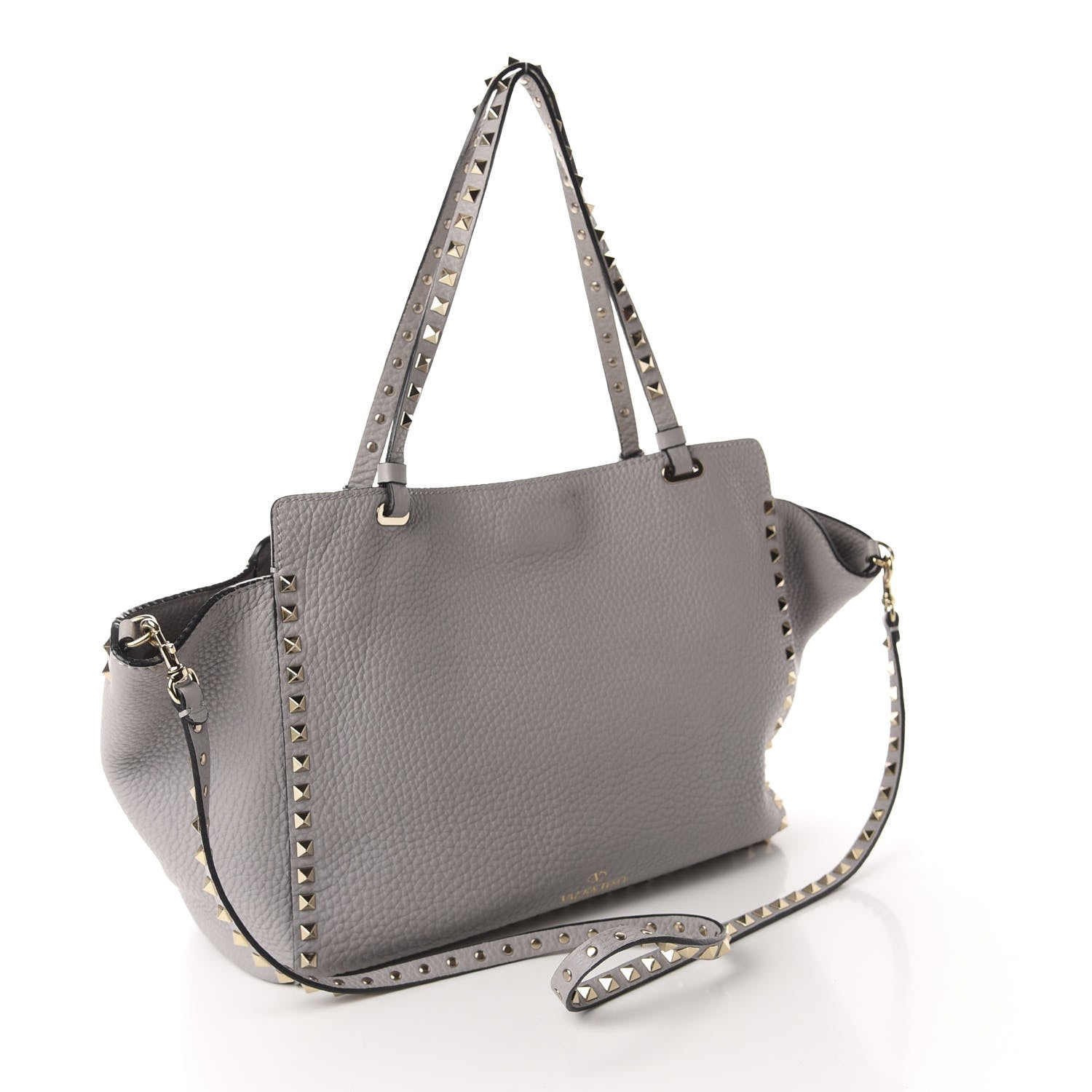 Valentino Garavani Pebbled Calfskin Medium Rockstud Tote Pastel Grey 3 of 11