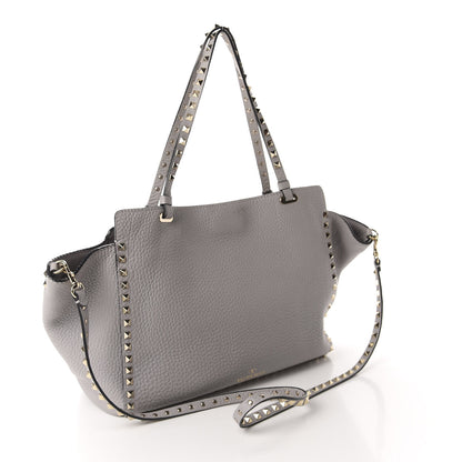 Valentino Garavani Pebbled Calfskin Medium Rockstud Tote Pastel Grey 3 of 11