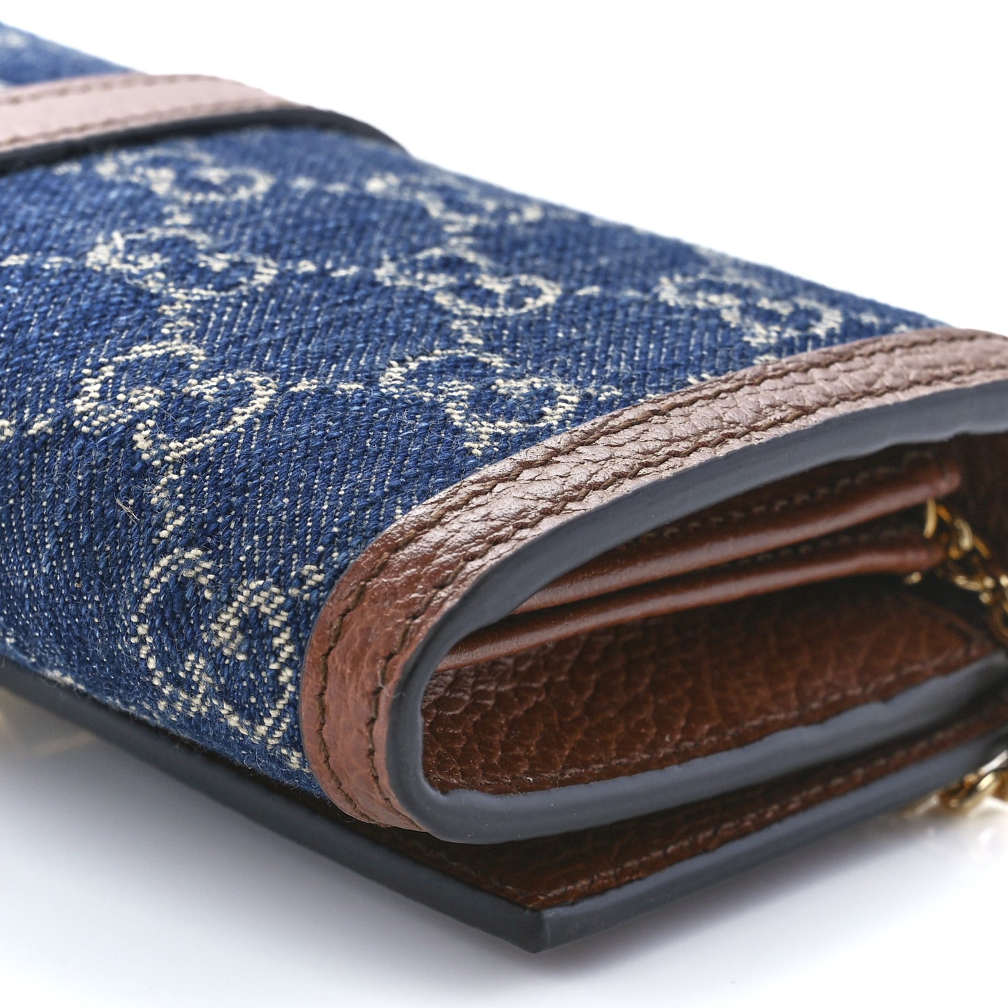New Denim GG Monogram Jackie 1961 Chain Wallet Blue Tea Cuir