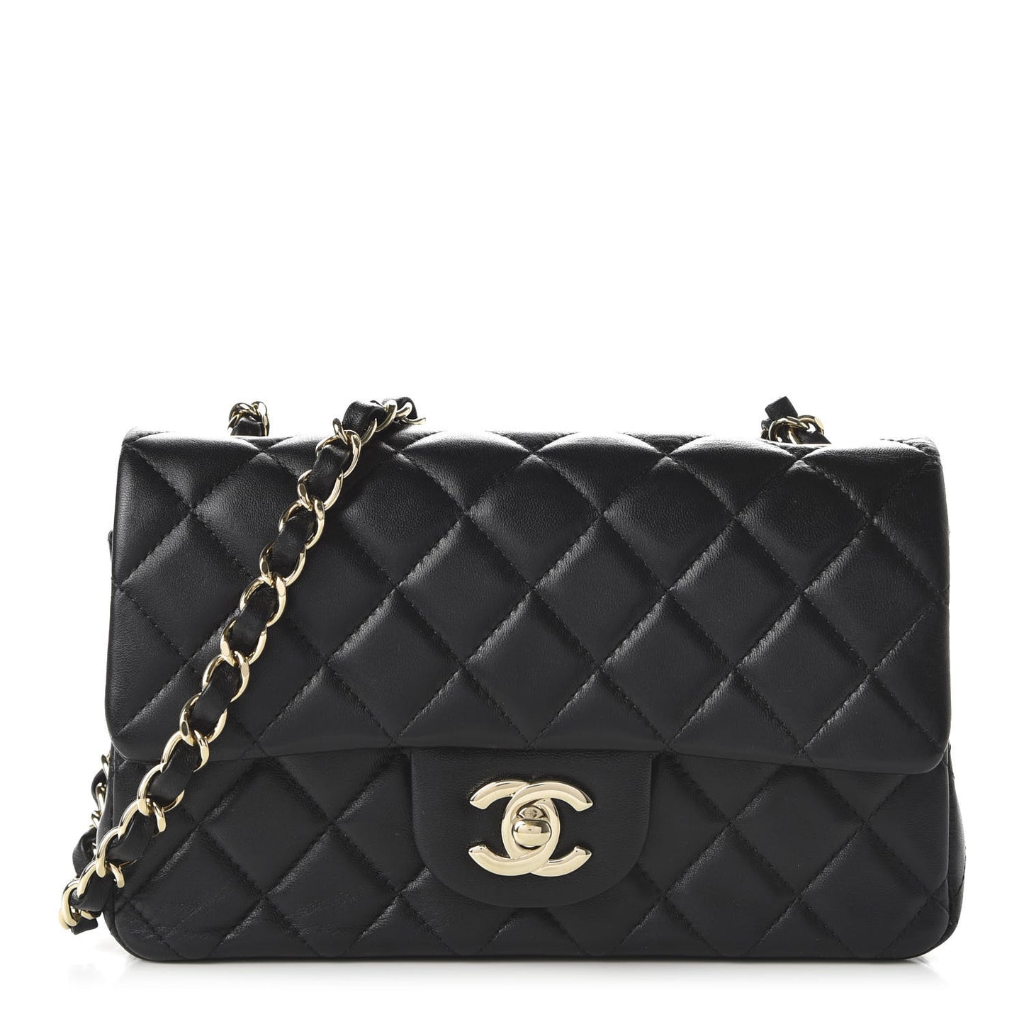 Lambskin Quilted Mini Rectangular Flap Black