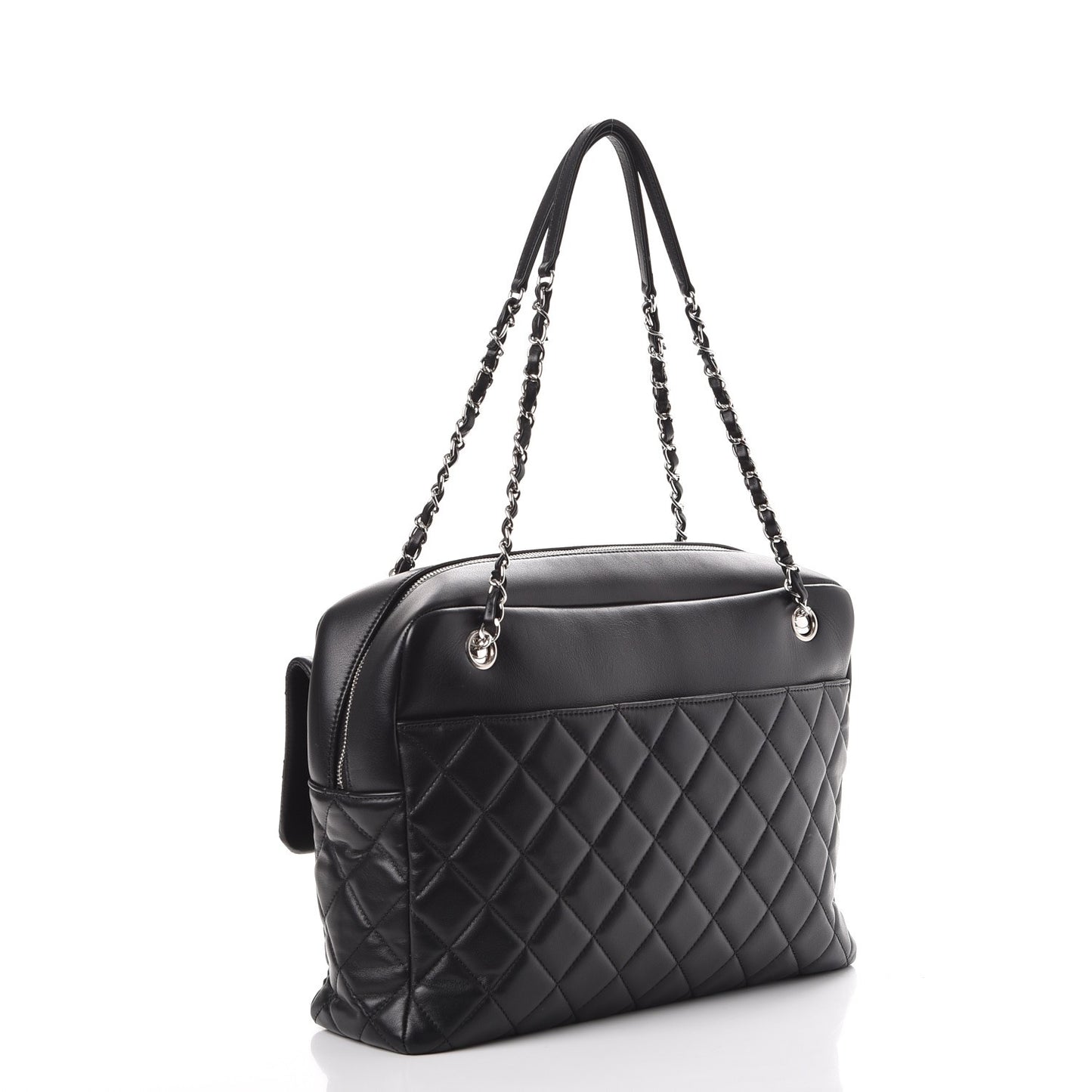 Lambskin Quilted Bowler Flap Shoulder Bag Black
