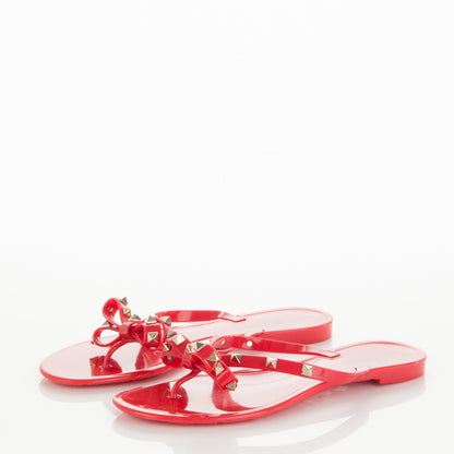 Valentino Garavani PVC Jelly Rockstud Bow Thong Sandals 40 Red 3 of 7