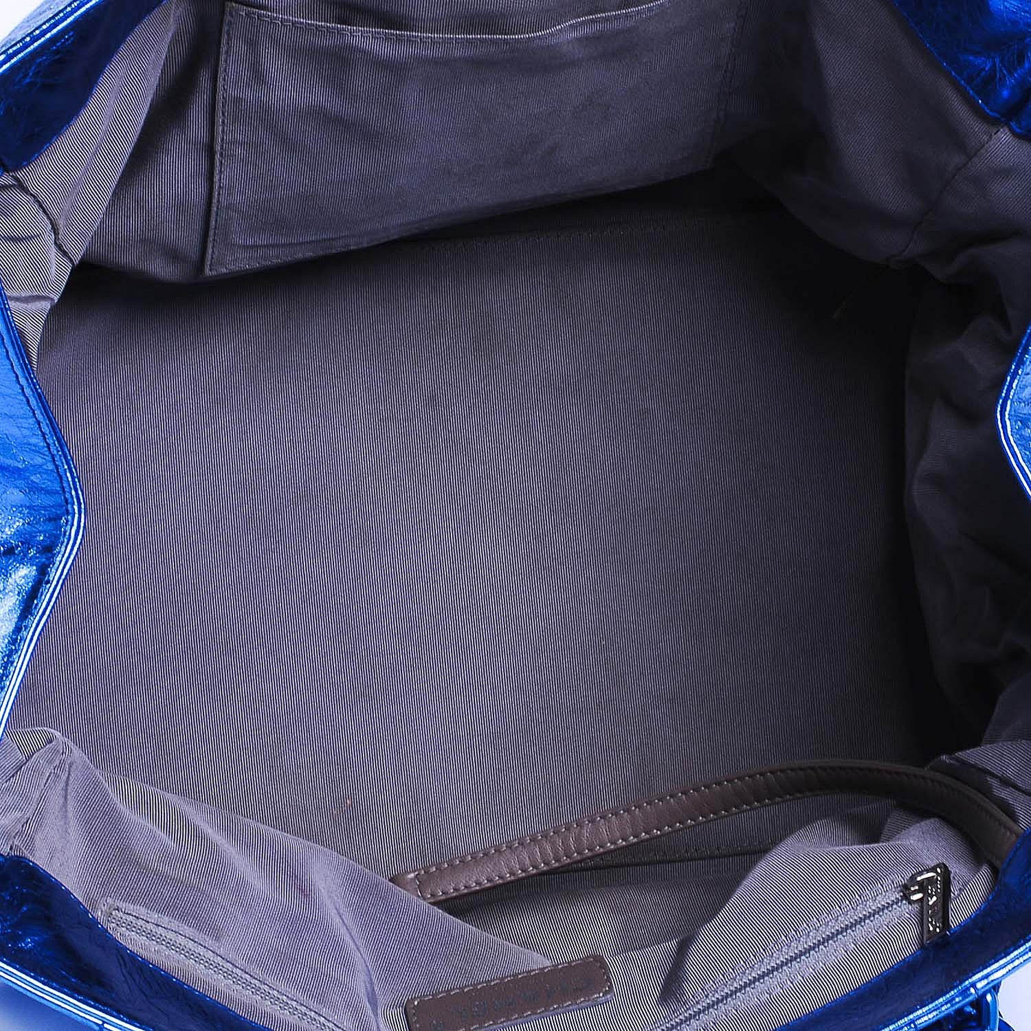 Chanel Leather Modern Chain Tote Metallic Blue 7 of 7