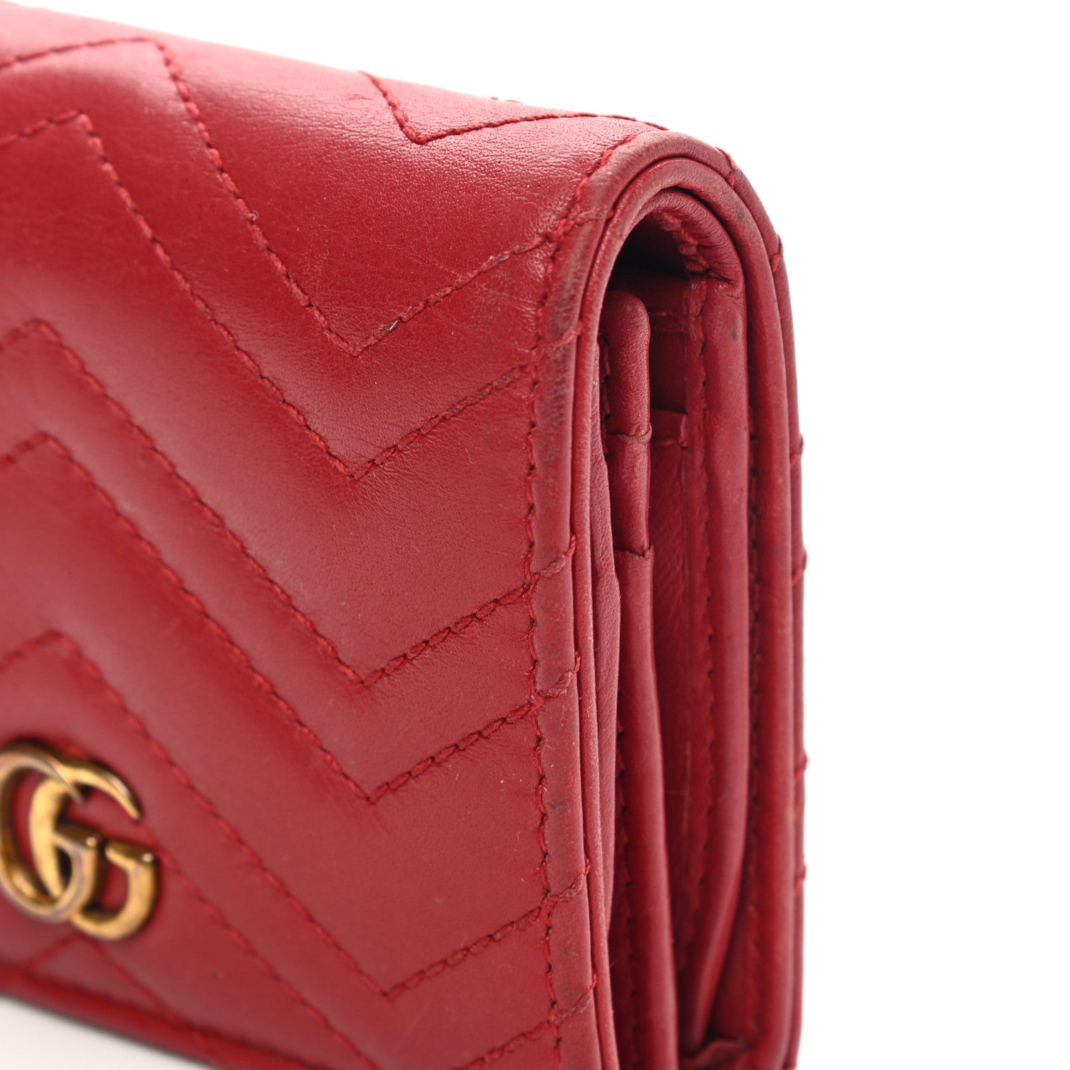 Gucci Calfskin Matelasse GG Marmont Card Case Wallet Hibiscus Red 10 of 16