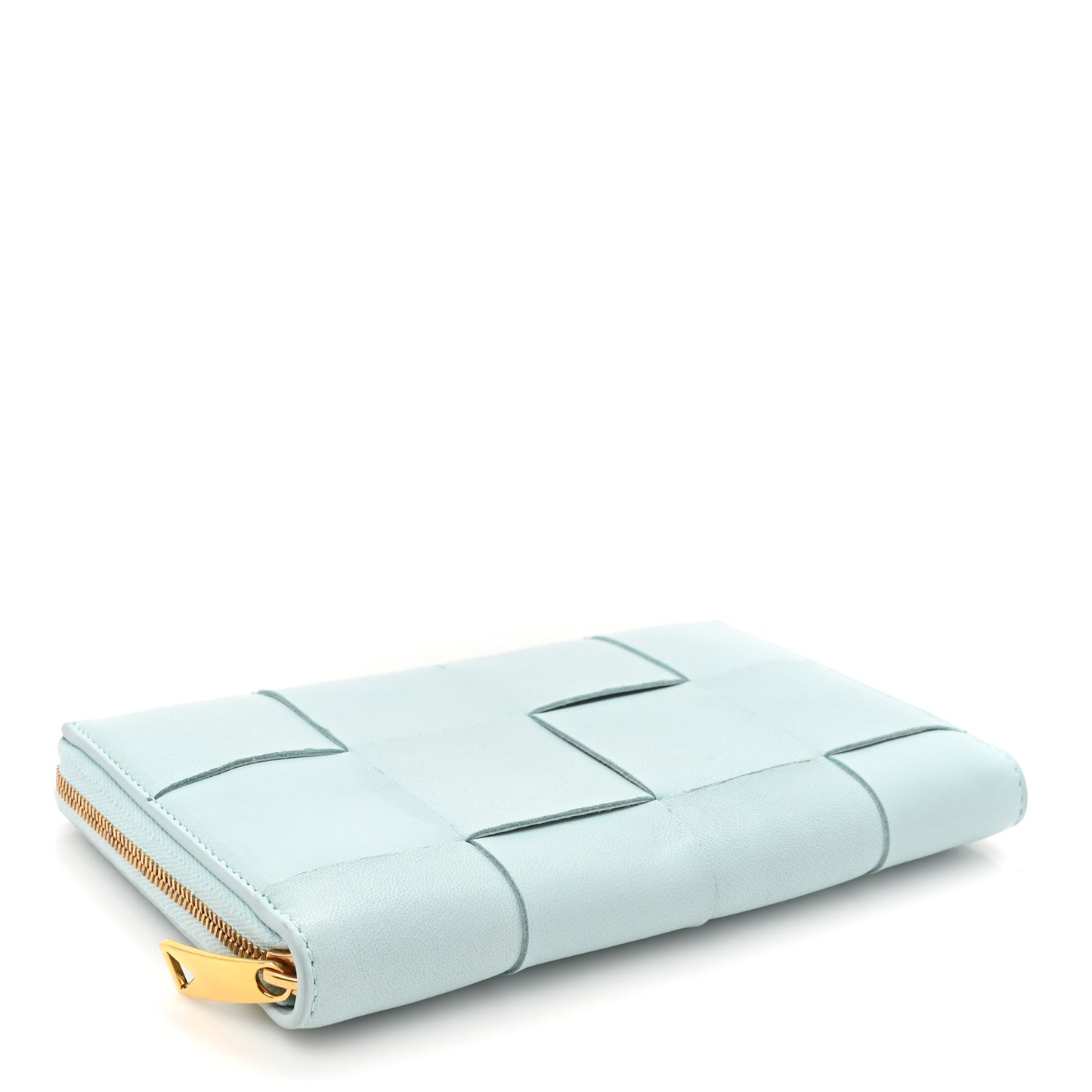 Shiny Calfskin Maxi Intreccio Zip Around Wallet Teal Washed