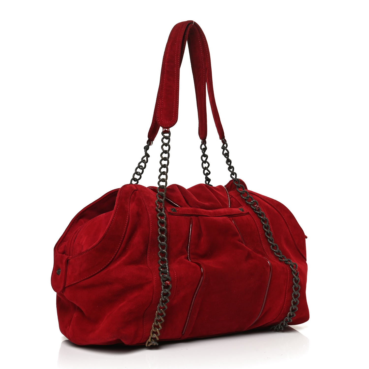 Christian Louboutin Suede Chain Shoulder Bag Red 2 of 10