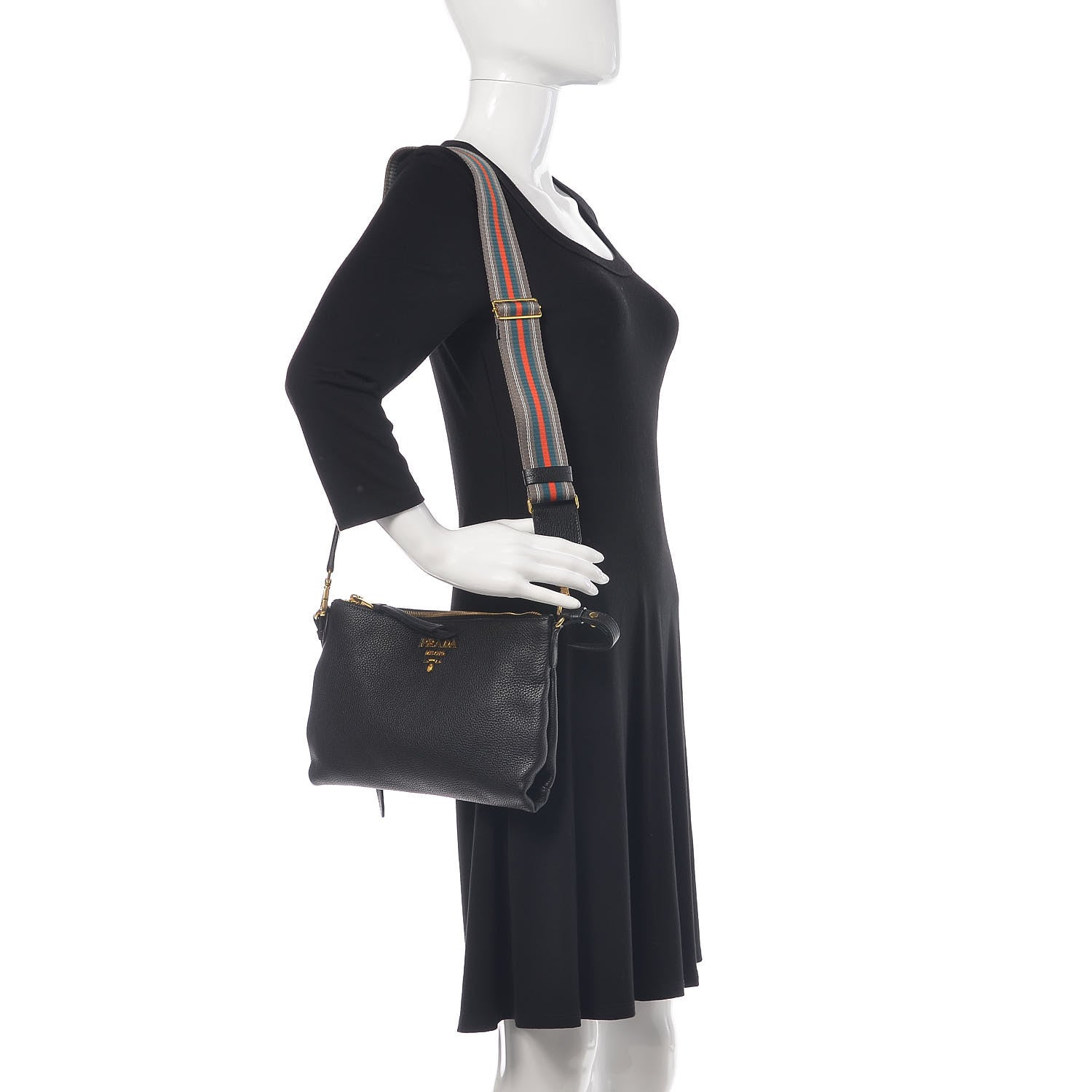 Prada Vitello Daino Crossbody Bag Black 3 of 10