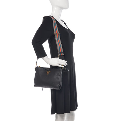 Prada Vitello Daino Crossbody Bag Black 3 of 10