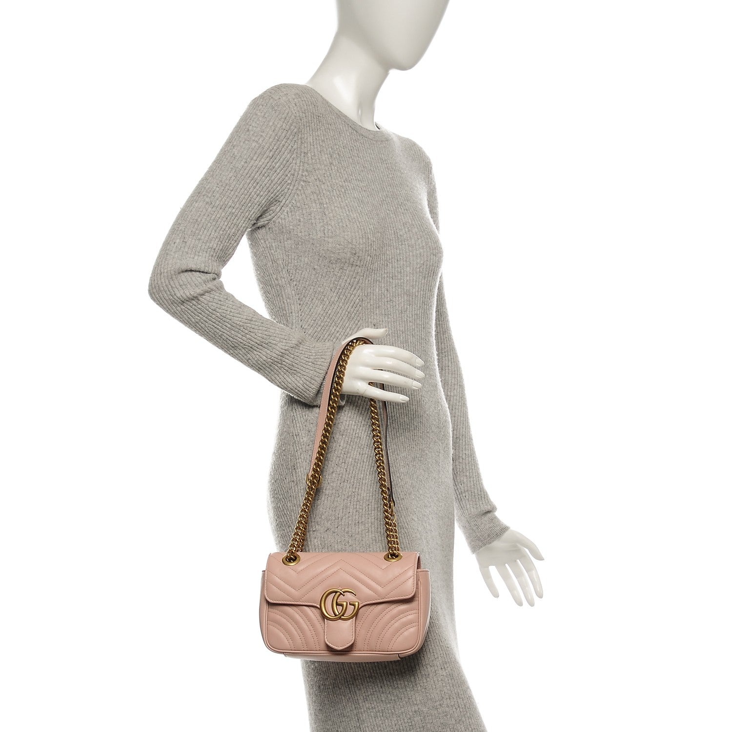 Gucci Calfskin Matelasse Mini GG Marmont Shoulder Bag Perfect Pink 2 of 7