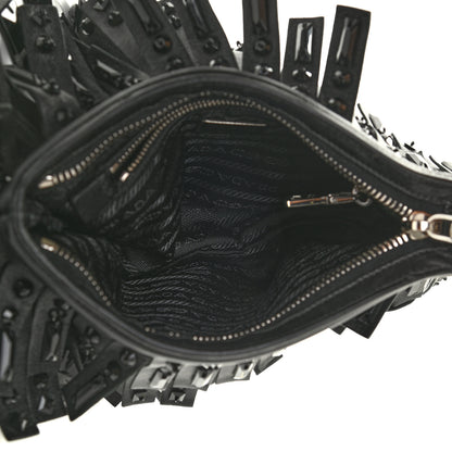 Prada Nappa Jeweled Fringe Wristlet Clutch Black 5 of 13