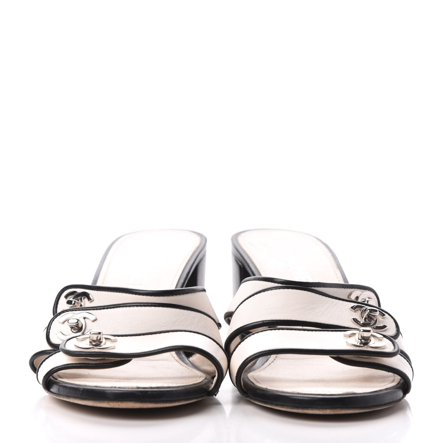 Calfskin CC Turnlock Sandals 38.5 Beige Black