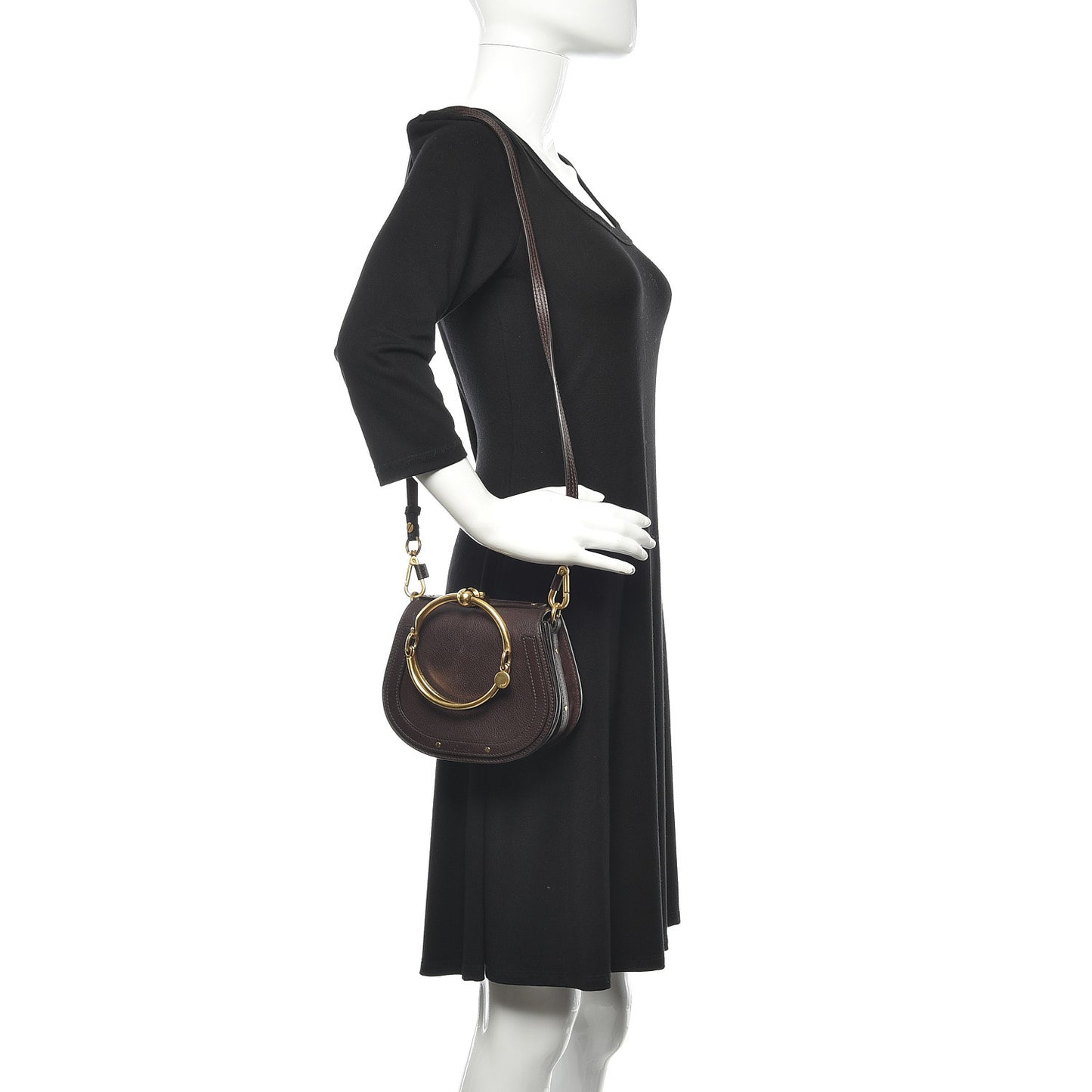 Calfskin Suede Small Nile Bracelet Bag Carbon Brown
