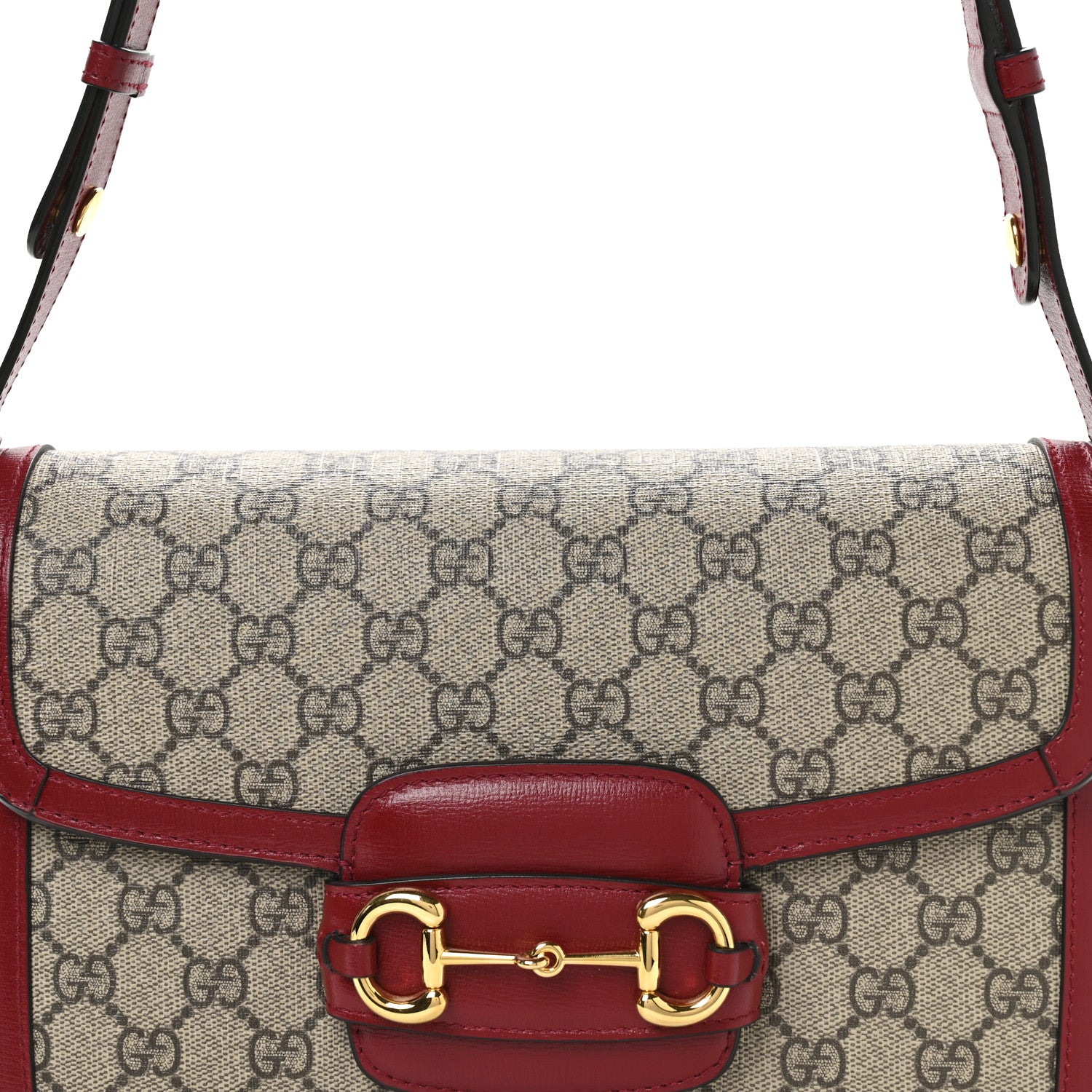 Gucci GG Supreme Monogram Azalea Calfskin Horsebit 1955 Shoulder Bag Beige Ebony New Cherry Red 8 of 10