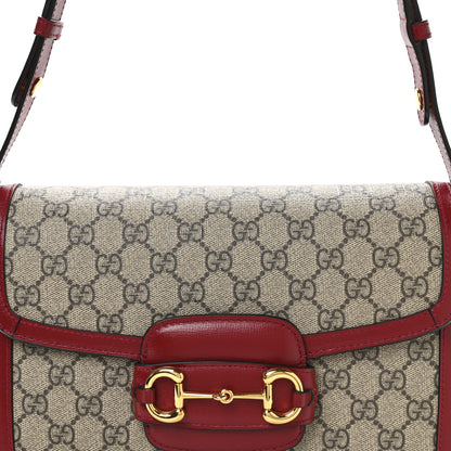 Gucci GG Supreme Monogram Azalea Calfskin Horsebit 1955 Shoulder Bag Beige Ebony New Cherry Red 8 of 10
