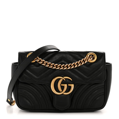 Gucci Calfskin Matelasse Mini GG Marmont Shoulder Bag Black 1 of 14