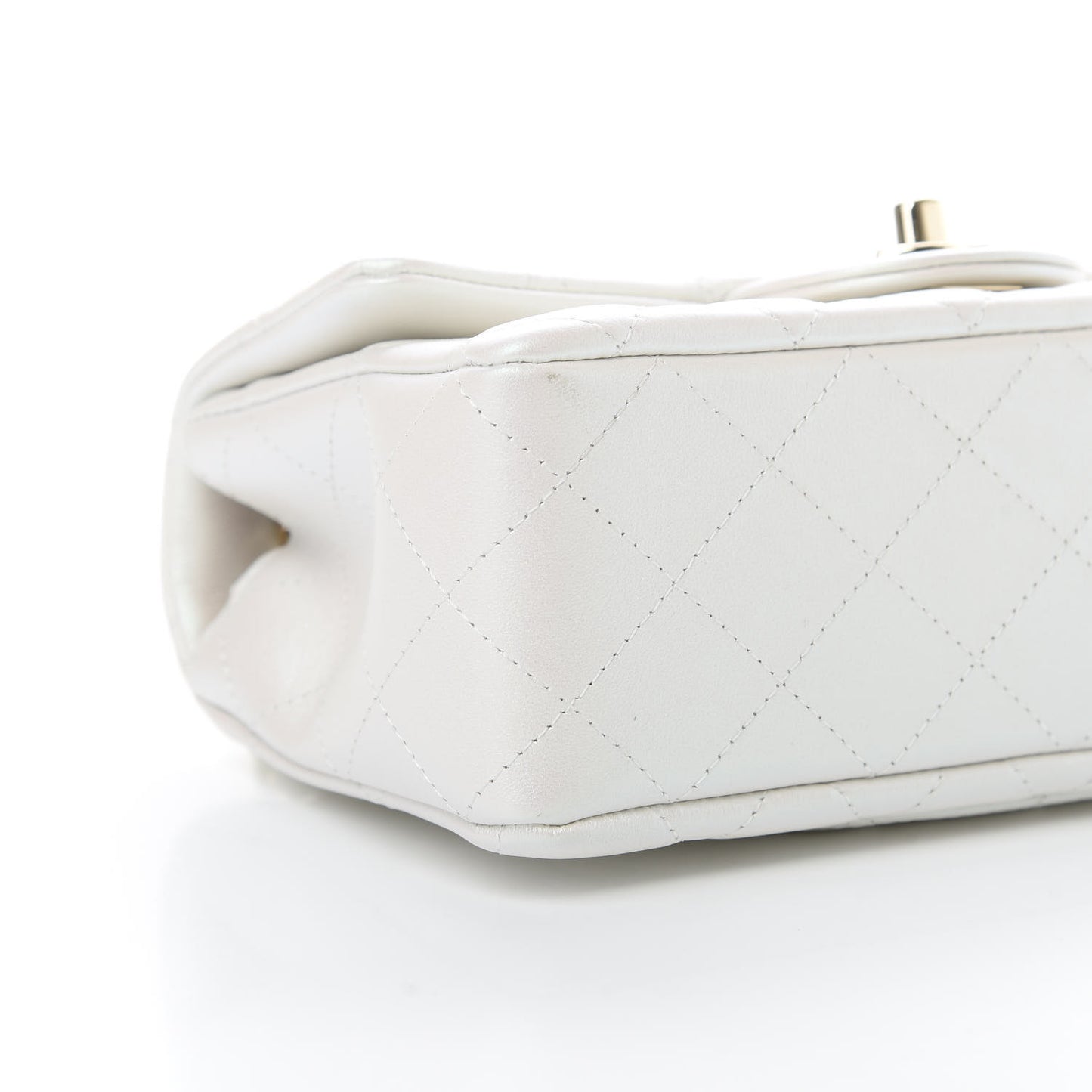 Iridescent Calfskin Quilted Mini Rectangular Flap White