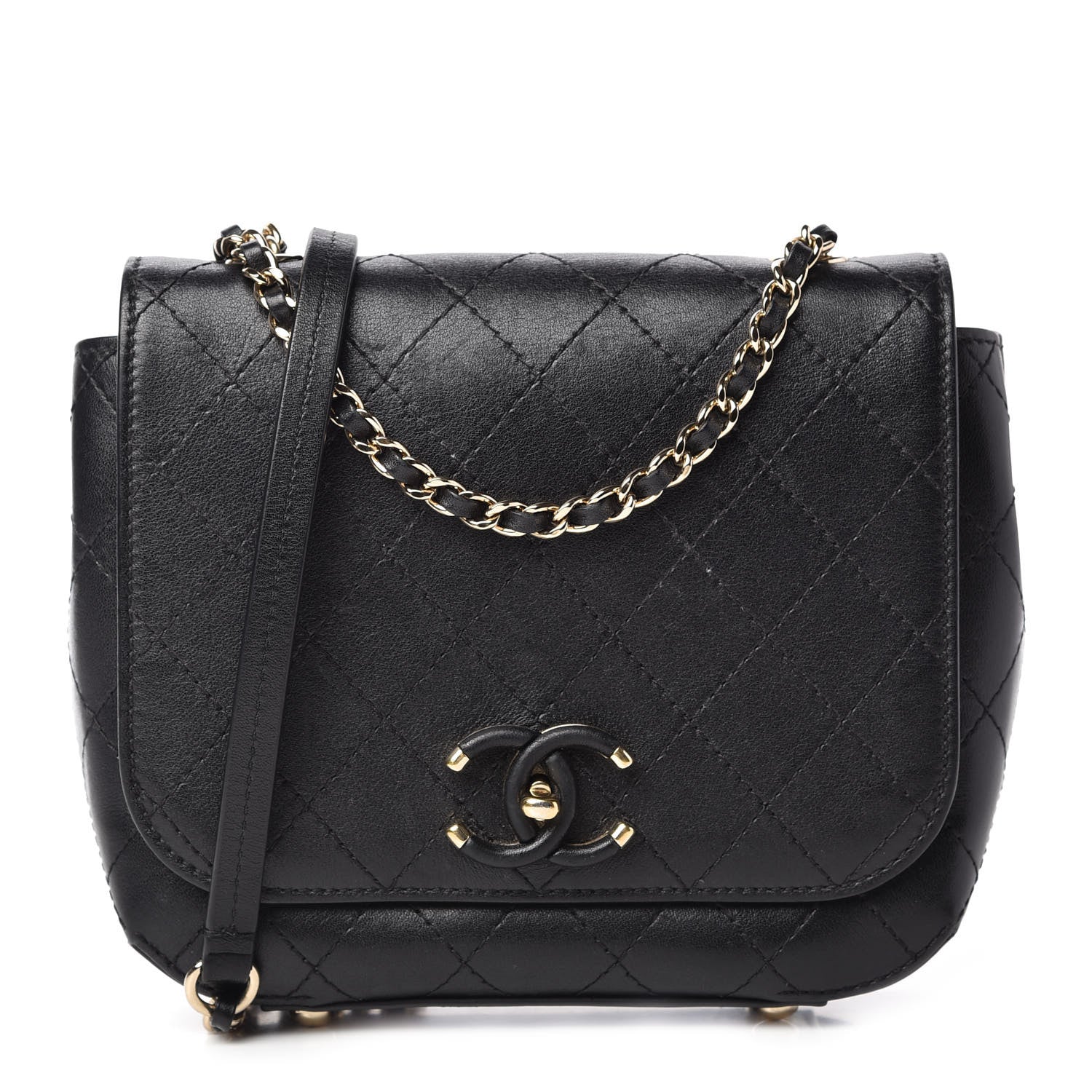 Chanel Calfskin Stitched Flap Bag Black 1 of 10