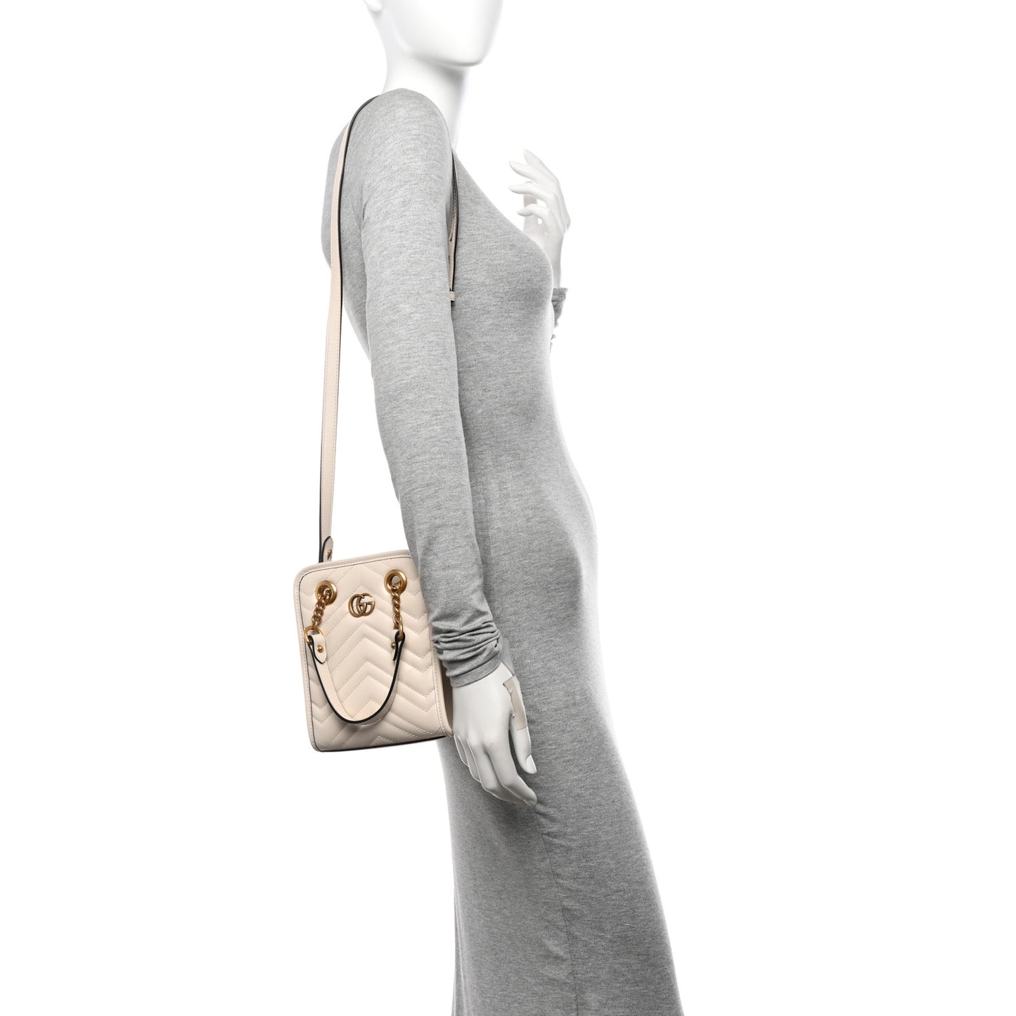 Calfskin Matelasse Chevron Mini GG Marmont Tote Mystic White