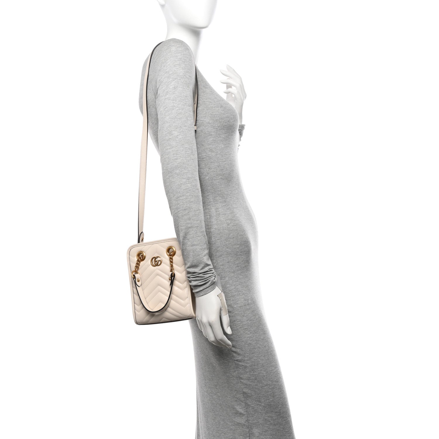 Gucci Calfskin Matelasse Chevron Mini GG Marmont Tote Mystic White 2 of 15