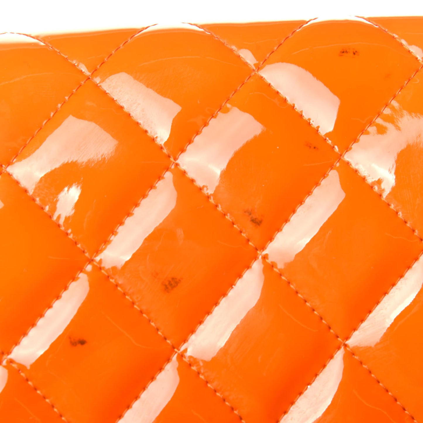 Patent Quilted Clutch with Chain Flap Orange