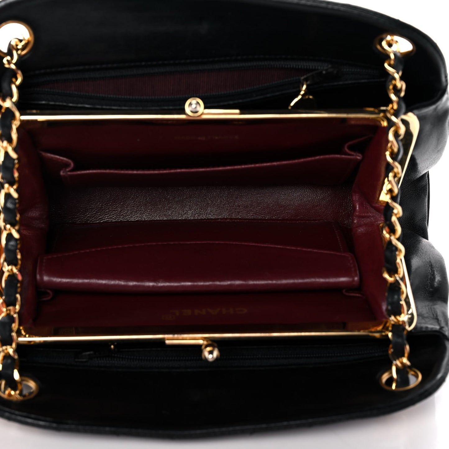 Lambskin Chevron Quilted Frame Shoulder Bag Black