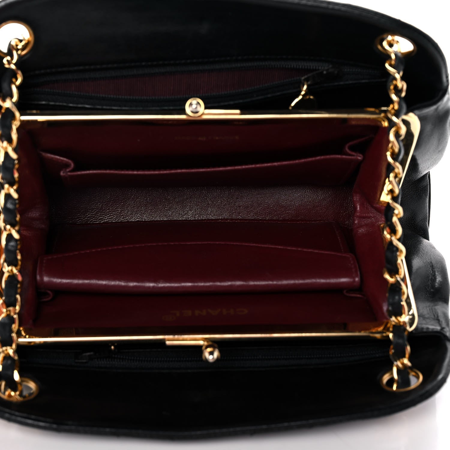 Chanel Lambskin Chevron Quilted Frame Shoulder Bag Black 5 of 14