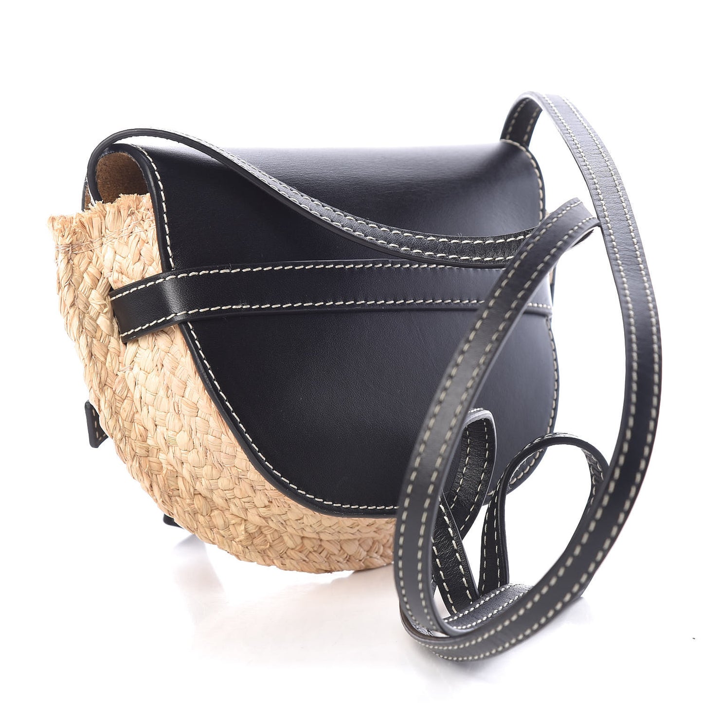 Calfskin Raffia Mini Gate Crossbody Bag Natural Black