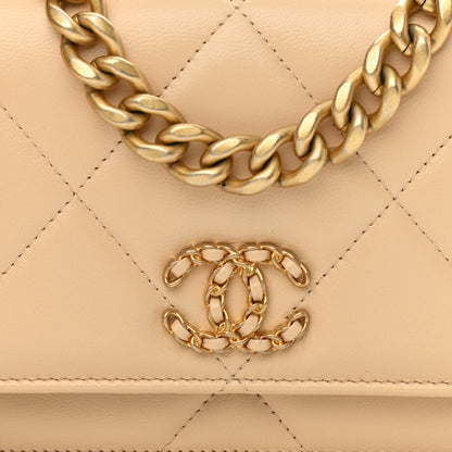 Chanel Goatskin Quilted Chanel 19 Wallet On Chain WOC Beige 9 of 14