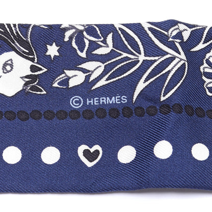 Hermes Silk Peuple Du Vent Bandana Twilly Marine White Black 3 of 4