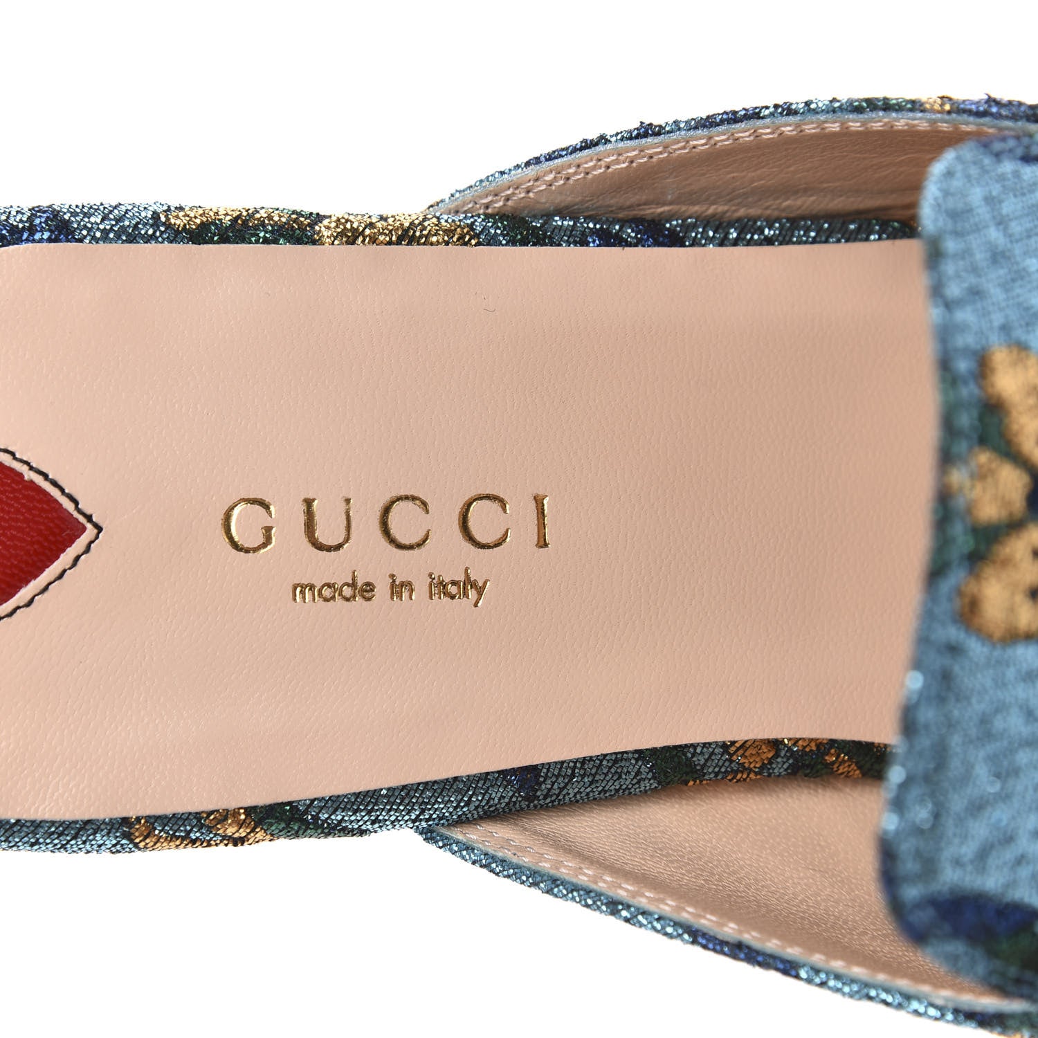 Gucci Iridescent Brocade Womens Princetown Slippers 38.5 Azure Multicolor Oro 7 of 9